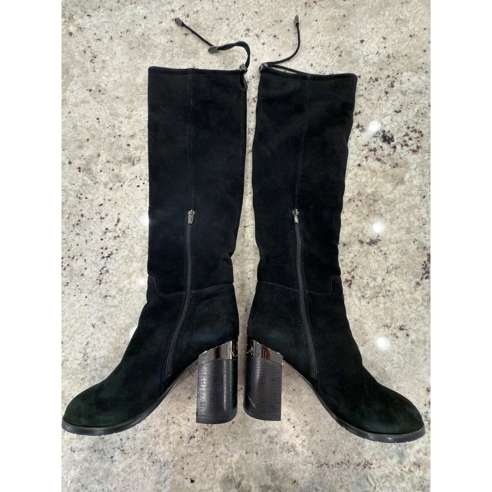 Balidoner Black Suede Over the Knee‎ Boots Block Heel Size 38